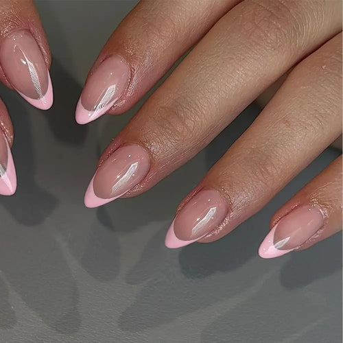 24pcs Long Almond Fake Nails White French Press on Nails Simple Full