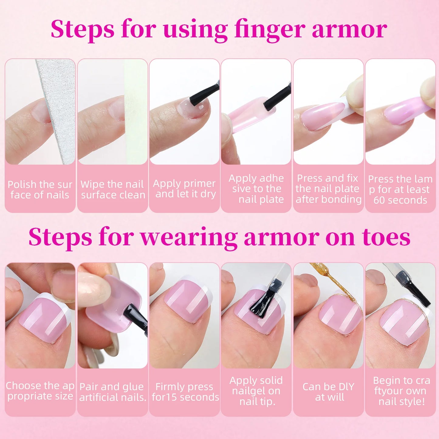 144pcs French hand and foot wear nail set summer short square shiny