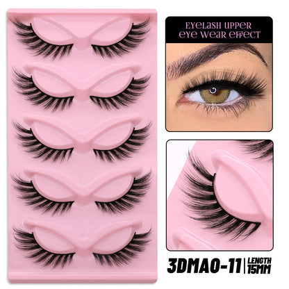 GROINNEYA 5 pairs Cat Eye Lashes Faux Mink Eyelashes Clear Band Lashes Natural Look Wispy Mink Eyelashes Full Strip Lashes