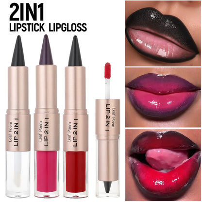 2IN1 Tapered Gradient Lipliner Pen Nude Brown Mirror Glass Lip Gloss