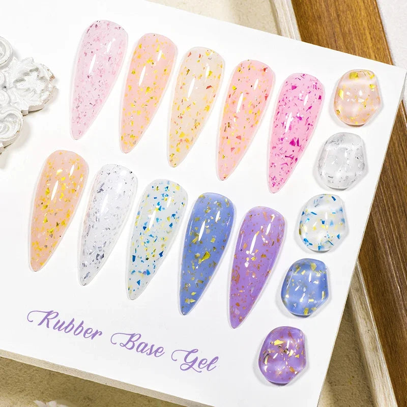 7ml Gold Foils Glitter Rubber Base Gel Nail Gel Polish Self-leveling