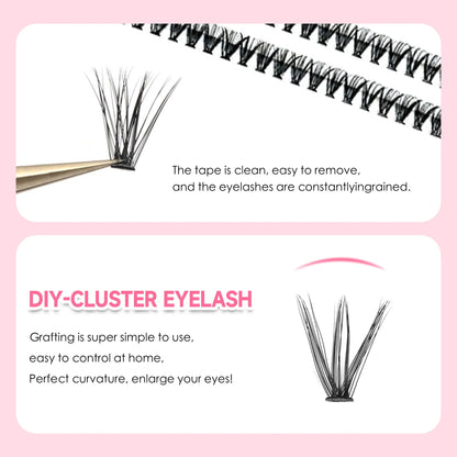 DIY Lashes Extension Kit Eyelashes 200 PCS Clusters Lash Bond and Seal