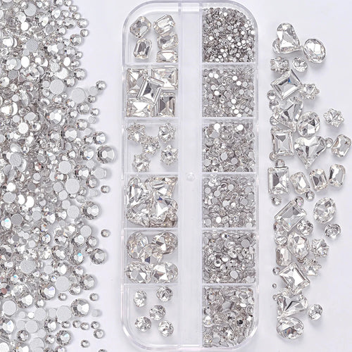 1Box 3D Clear Nail Art Rhinestones 12Shapes Mixed