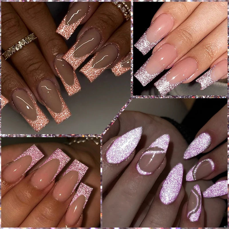 7ml Reflective Glitter Nail Gel Polish Semi Permanent French Style