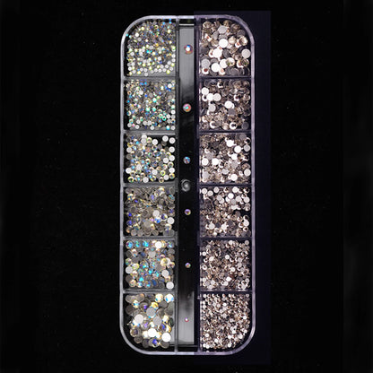 12 Grids Clear Mixed Sizes Nail Art Rhinestones Crystal 3D Glitter Non