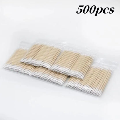 100/300/500 Nails Wooden Tip Cotton Stick Buds Disposable Ultra-Detail