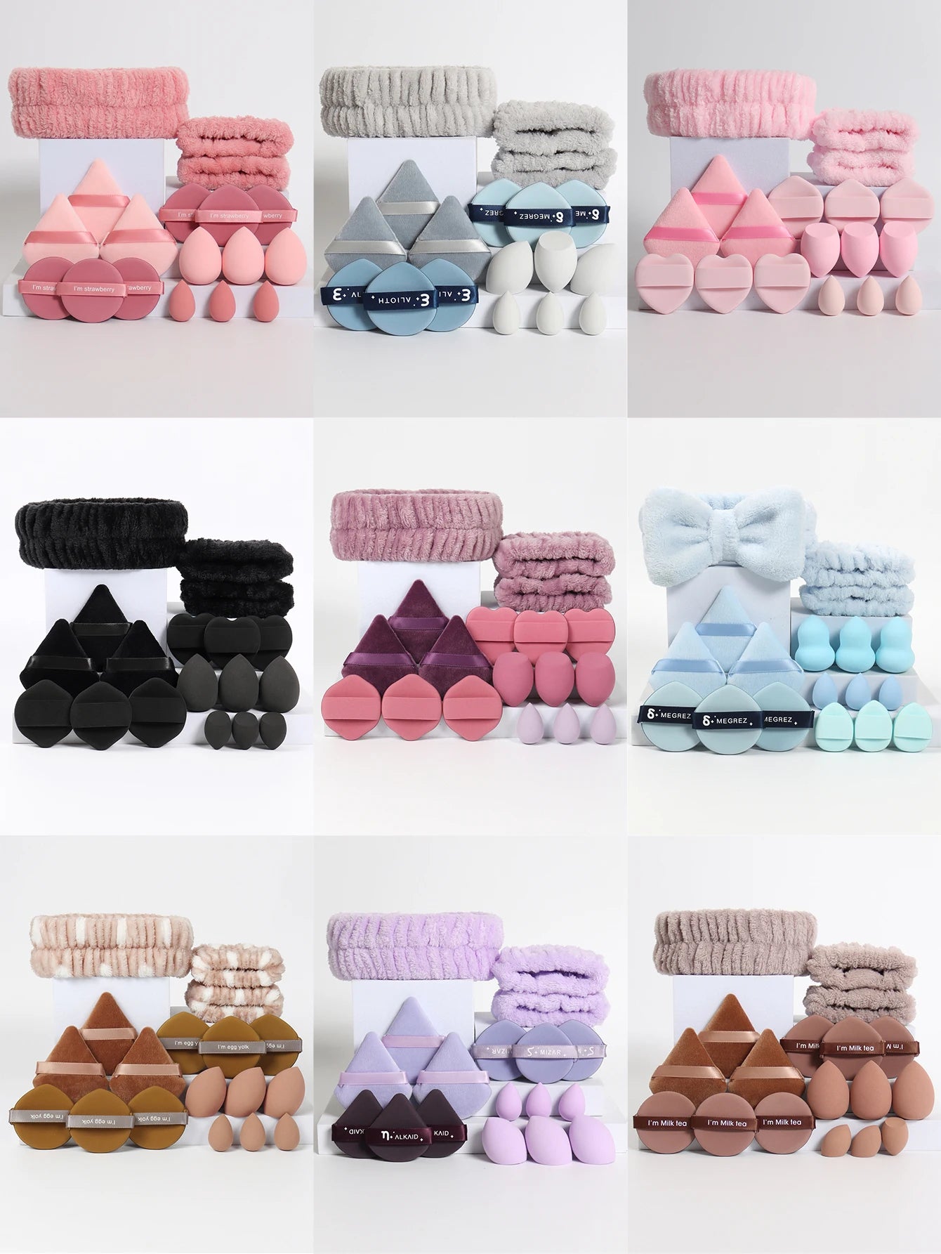 18 piece headband set. 1 hair band & 2 wrist bands & 3 make-up Sponges
