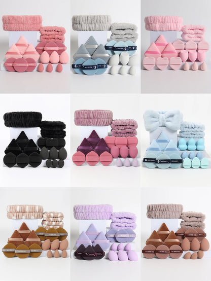 18 piece headband set. 1 hair band & 2 wrist bands & 3 make-up Sponges
