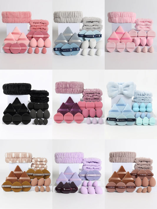 18 piece headband set. 1 hair band & 2 wrist bands & 3 make-up Sponges