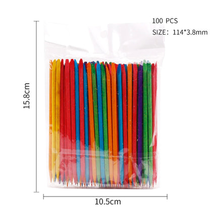 100PCS Cuticle Pusher Remover Nail Art Tools Orange Wood Sticks