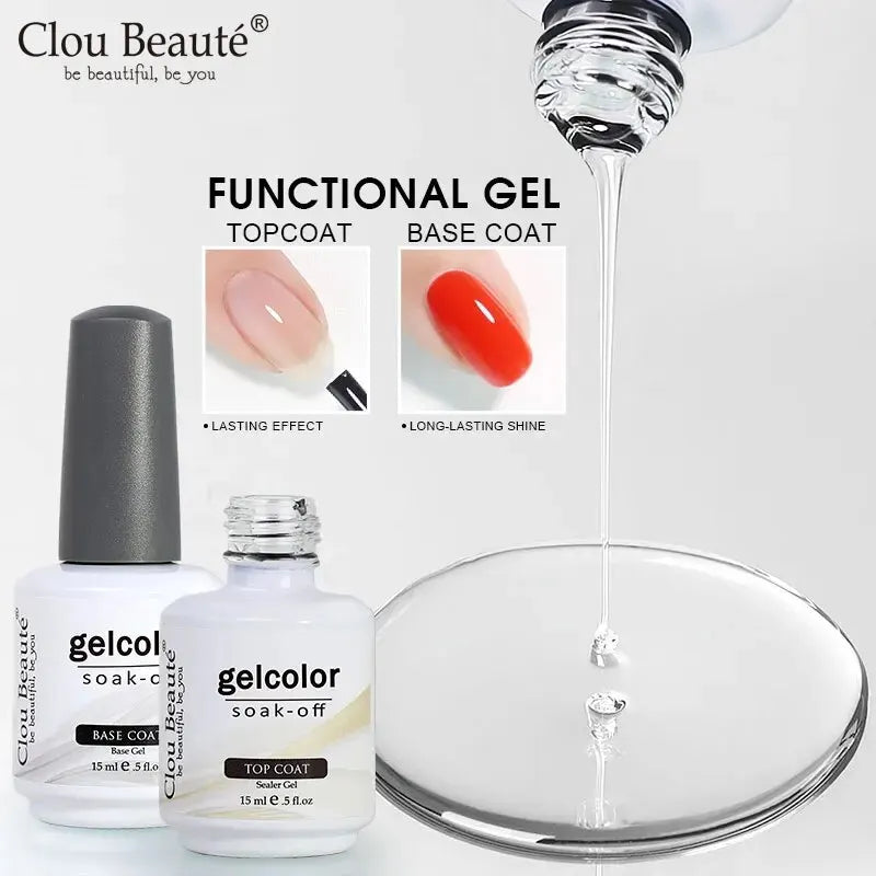 Clou Beaute No Wipe Top Coat Base Coat UV Gel Nail Art Tips Manicure