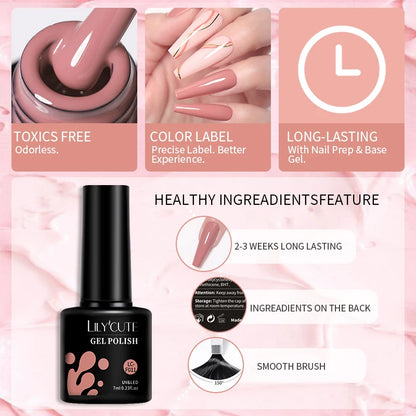 LILYCUTE 6Pcs/Set 7ML Gel DIY Nail Polish Bright Pink Semi Permanent