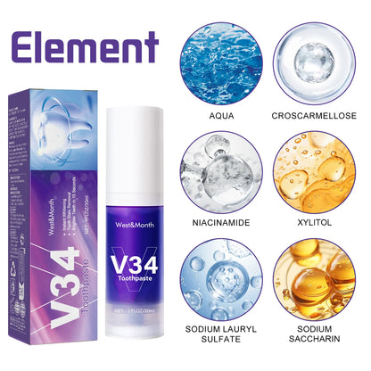 V34 Teeth Whitening Toothpaste 30ml Intensive Stain Remover for Yellow