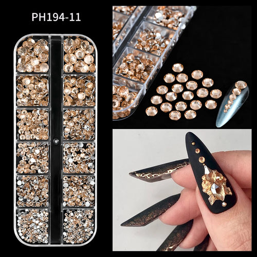 12Grids Ocean Gold Nail Art Charms Shell/Seahorse/Starfish White Half
