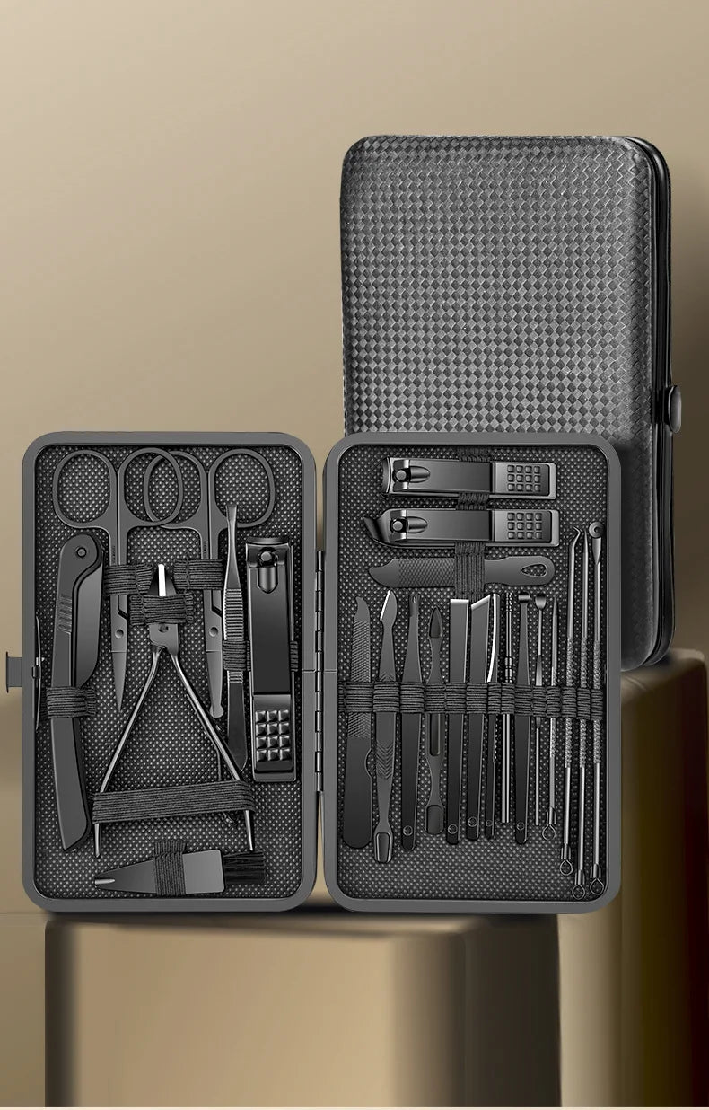 8/12/15/20/24pcs black Nail clipper set Pedicure knife Stainless steel