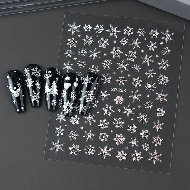 2pc Holographic Christmas Nail Art Stickers Iridescent Laser Snowflake