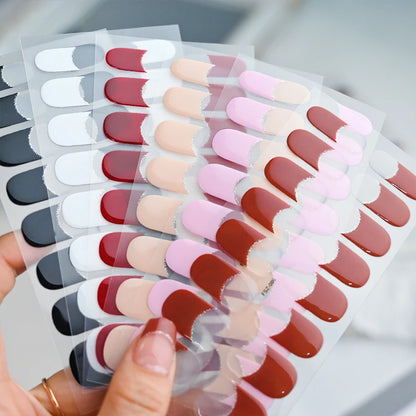 16Tips Semi-Cured Gel Nail Sticker Pure Color UV/LED Lamp Gel Nail