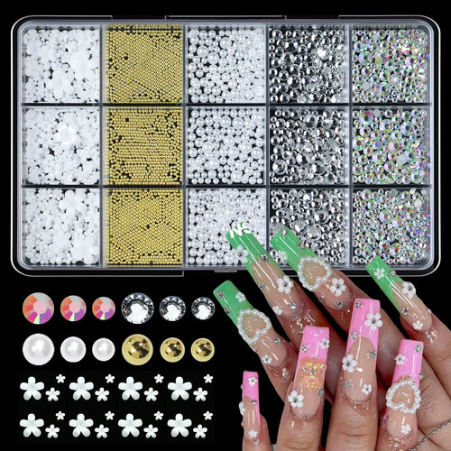 12/15Grids/box Mixed Resin Bowknot Nail Art Decorations 3D Acrylic
