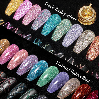 2/4/6pcs Reflective Glitter Liner Gel Nail Polish Set Pull Line