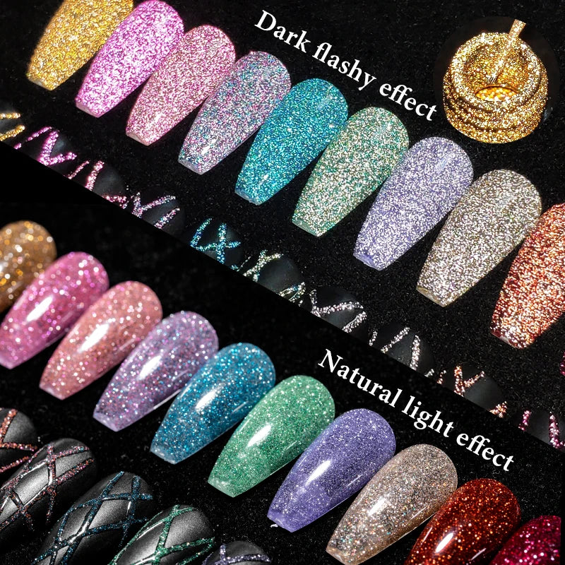 2/4/6pcs Reflective Glitter Liner Gel Nail Polish Set Pull Line