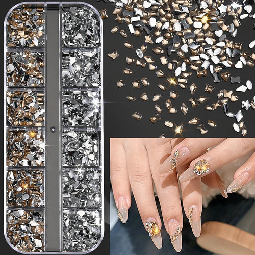 12Grids Ocean Gold Nail Art Charms Shell/Seahorse/Starfish White Half