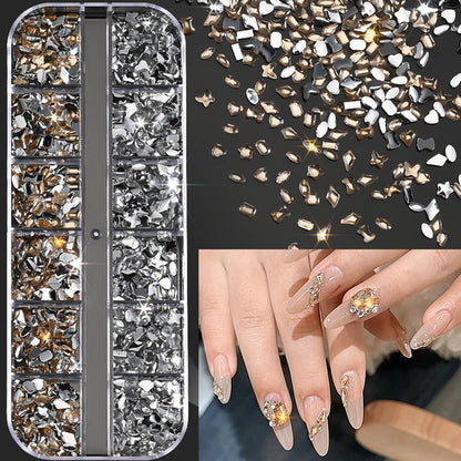 12Grids Ocean Gold Nail Art Charms Shell/Seahorse/Starfish White Half