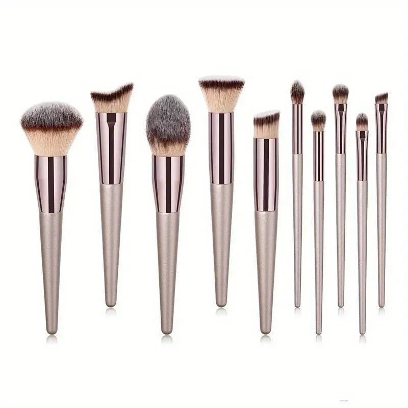 10 Pcs Champagne Gold Makeup Brushes Complete Set of Foundation Loose
