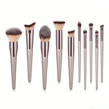10 Pcs Champagne Gold Makeup Brushes Complete Set of Foundation Loose