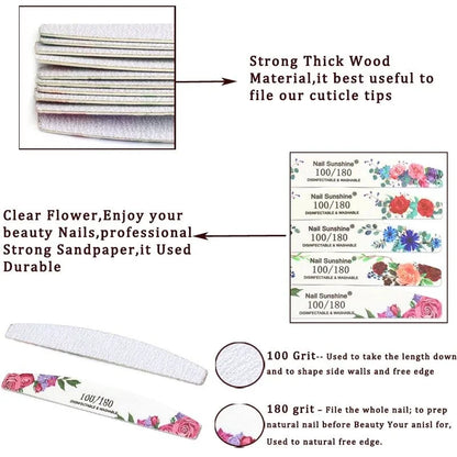 10Pcs Lot Professional Nail Files 100/180 Griting Wood Strong
