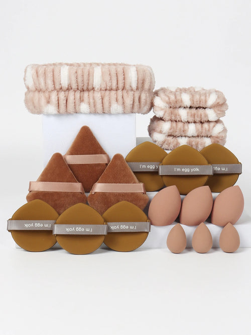 18 piece headband set. 1 hair band & 2 wrist bands & 3 make-up Sponges