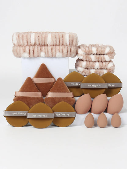 18 piece headband set. 1 hair band & 2 wrist bands & 3 make-up Sponges
