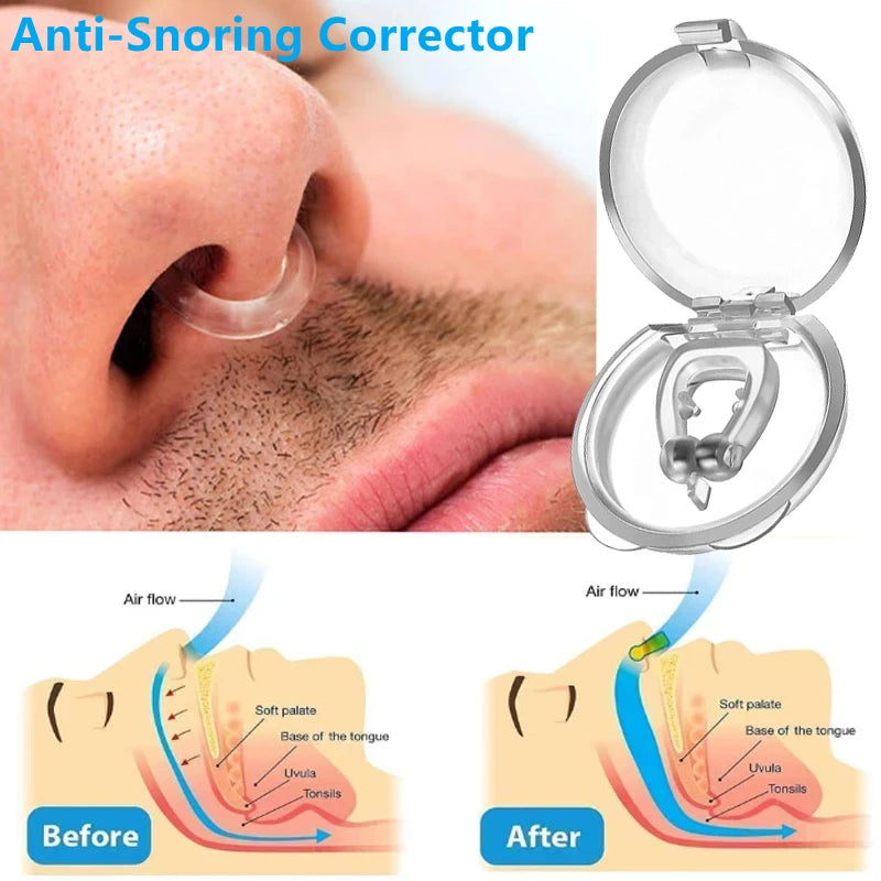 Anti Snore Stop Snoring Nose Clip Silicone Magnetic Sleep Tray