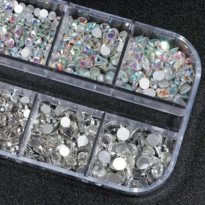 Boxed 3D Flat Back Nail Rhinestones Nail Gems Glass AB & Clear Crystal