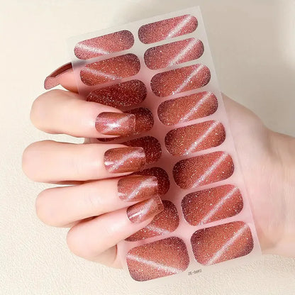 8 Sheets Nail Full Wrap Stickers Pink Nail Glitter Self-Adhesive Gel