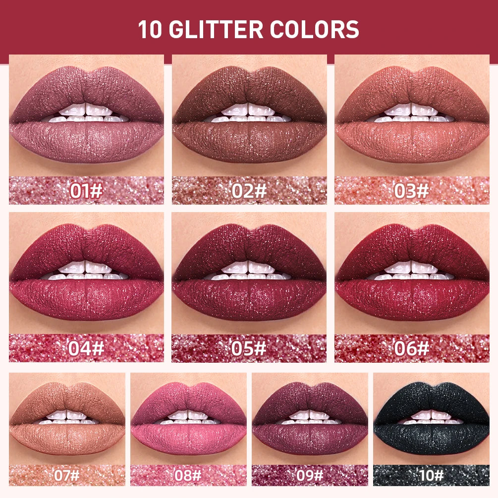 QIBEST Waterproof Diamond Shimmer Glitter Lipgloss Matte Liquid