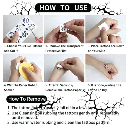 2Sheets Large Halloween Black Lightning Temporary Tattoo Sticker for