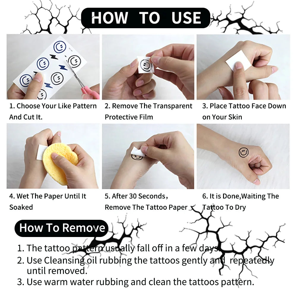 2Sheets Large Halloween Black Lightning Temporary Tattoo Sticker for