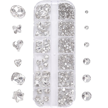 1Box 3D Clear Nail Art Rhinestones 12Shapes Mixed