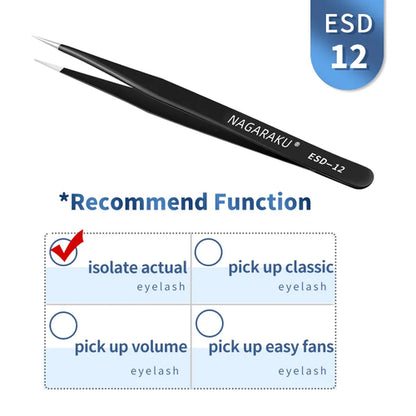 NAGARAKU Eyelash Extension Tweezers Makeup Stainless Steel Eyelash 3D