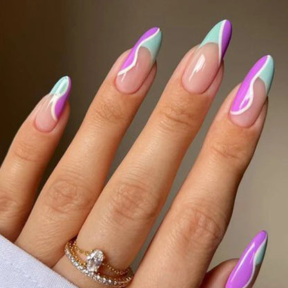 24Pcs Cute Oval False Nails Reusable And Adhesives Aesthetic False Almond Nails Complete Nail Kit Acrylic Press On Set For Gel