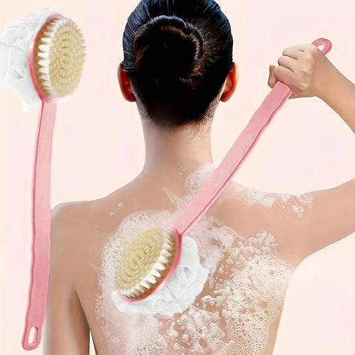 Soft Loofah And Bristles Bath Body Brush For Women And Men - Curved