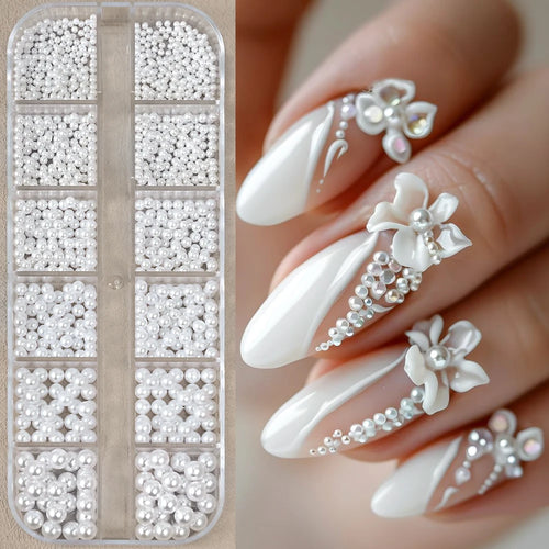 12Grids Ocean Gold Nail Art Charms Shell/Seahorse/Starfish White Half