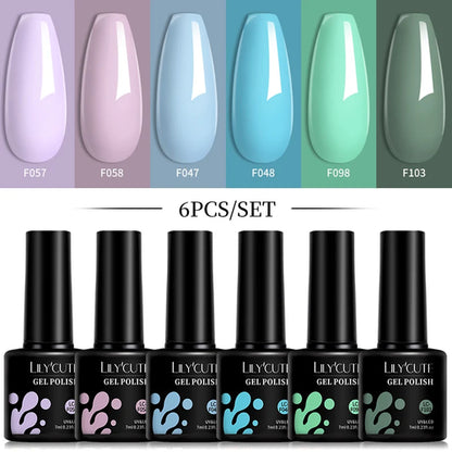 LILYCUTE 6Pcs/Set 7ML Gel DIY Nail Polish Bright Pink Semi Permanent