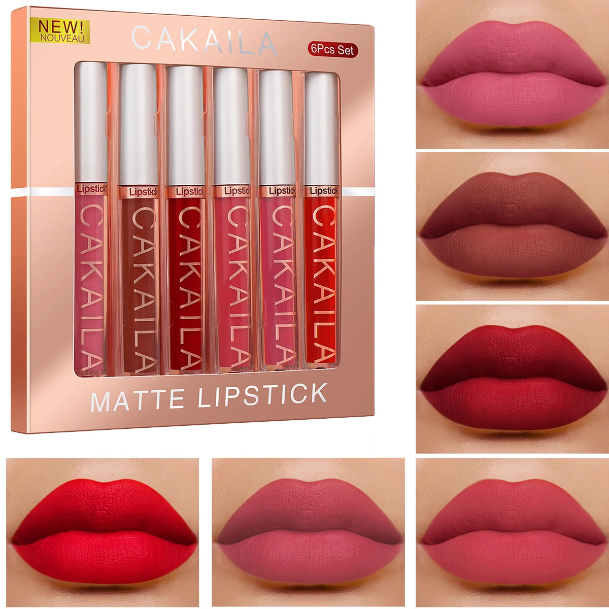 CAKAILA 6-Color Lip Gloss Lipstick Set Liquid Matte Velvet Matte