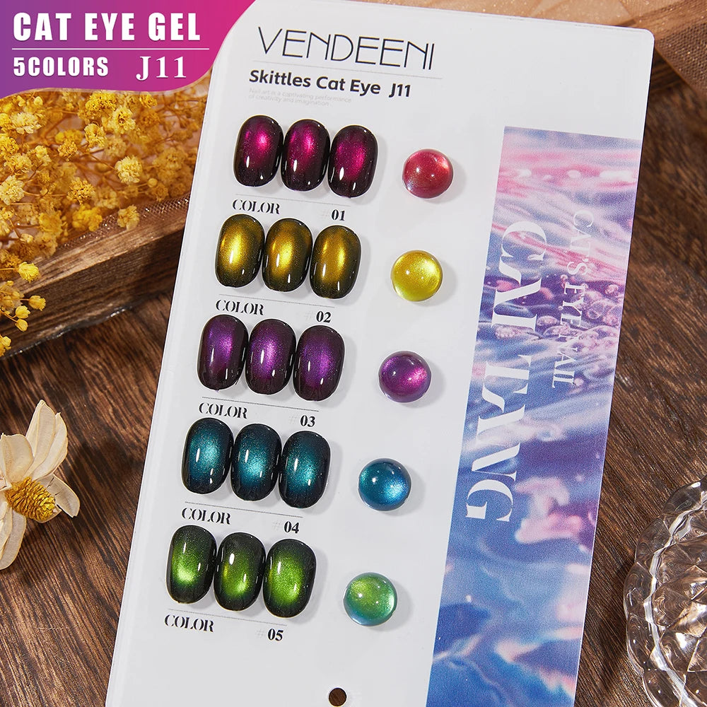 Vendeeni 5 Colors/Set Crystal Cat Eye Gel Nail Polish Semi Permanent