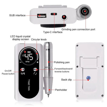 Professional 45000RPM Electric Portable Nail Drill Machine