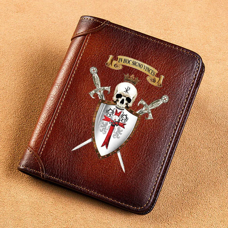 Knights Templar Commandery Wallet - Genuine Leather Swords & Shield IN HOC SIGNO VINCES