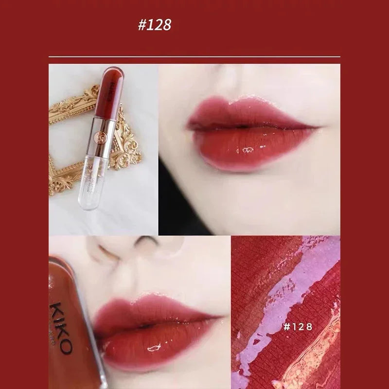 Double Head Mirror Lip Gloss Moisturizing Transparent Gloss Cherry Red Gloss Double Touch Lipstick Retro Red Long-lasting