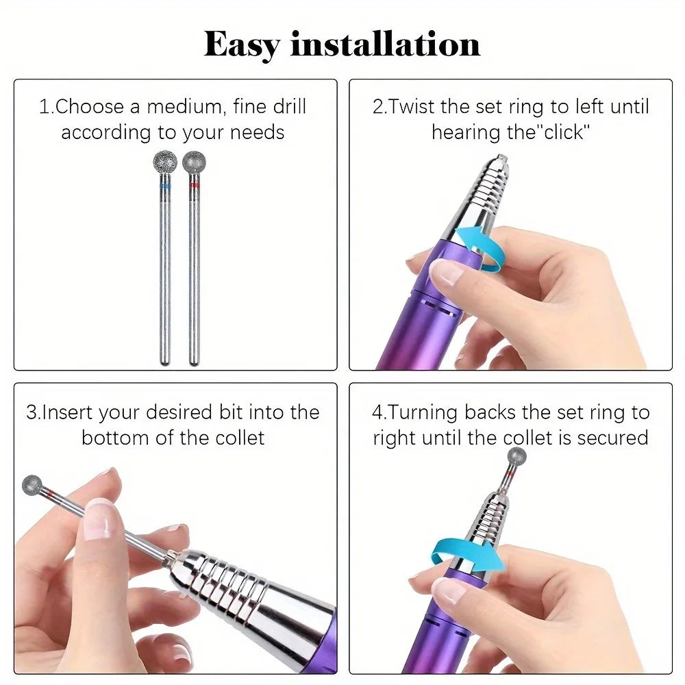 1PC/2/4PCS 5mm Small Round Head Nail Drill Bits，Diamond Cuticle Clean