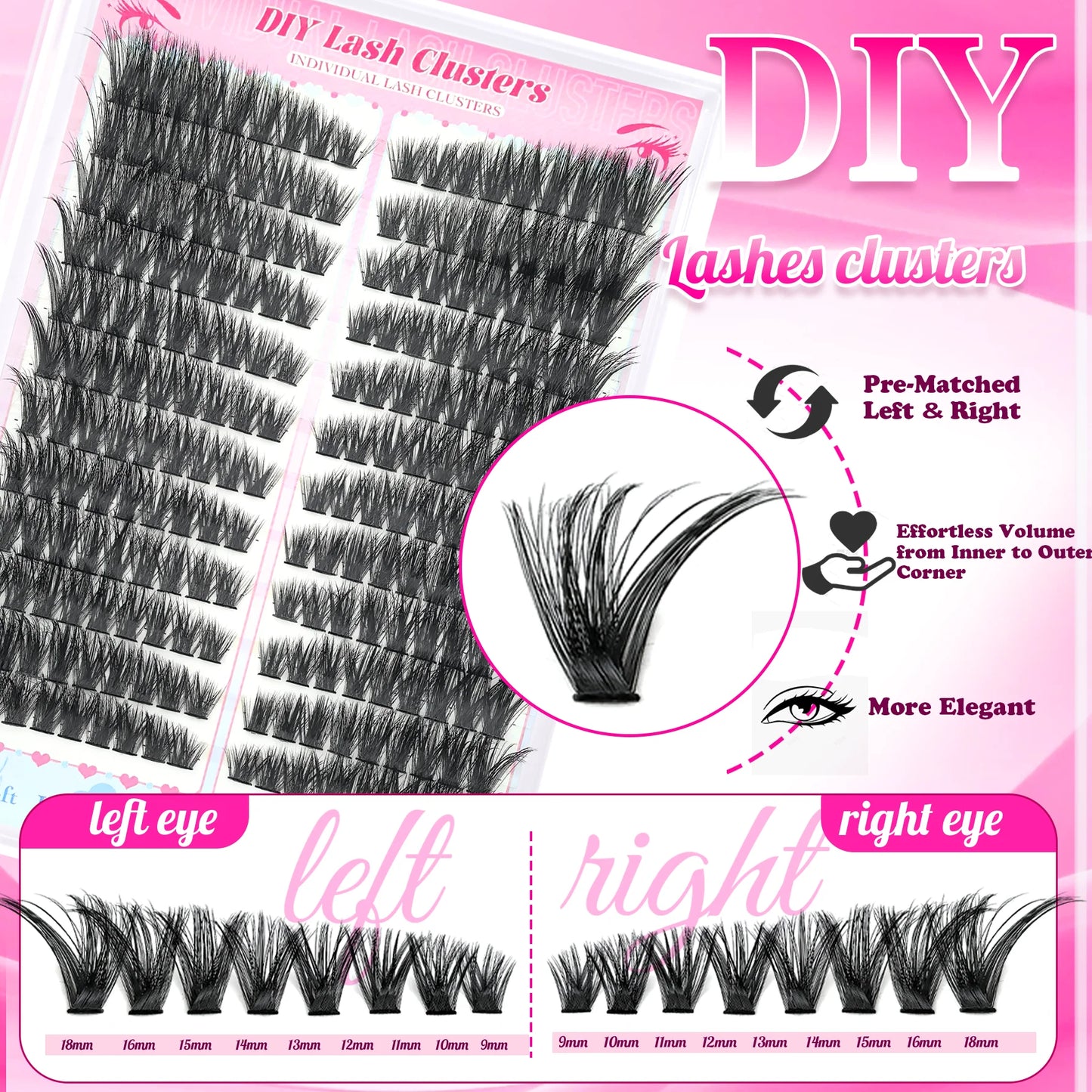 False Eyelashes Natural Wispy Individual Cluster Lashes Easy to Apply
